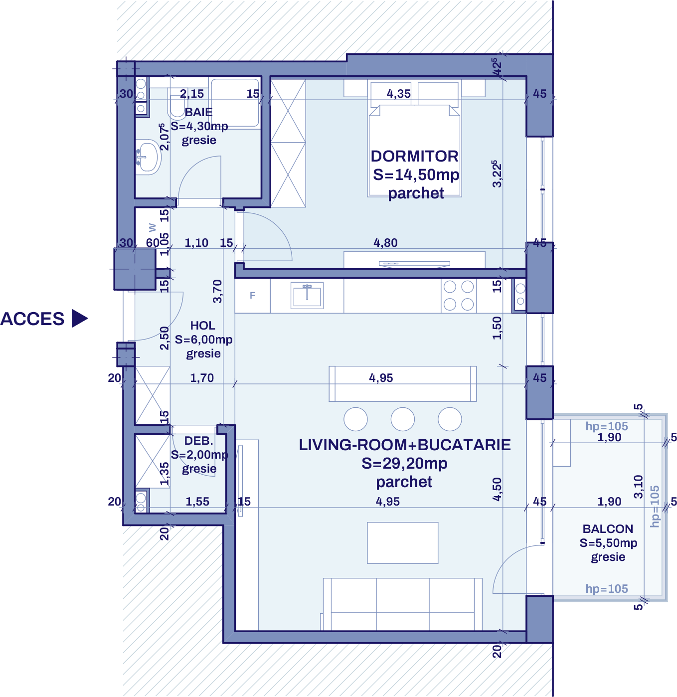 Plan apartament A1 - 2 camere, Bravy Apartments