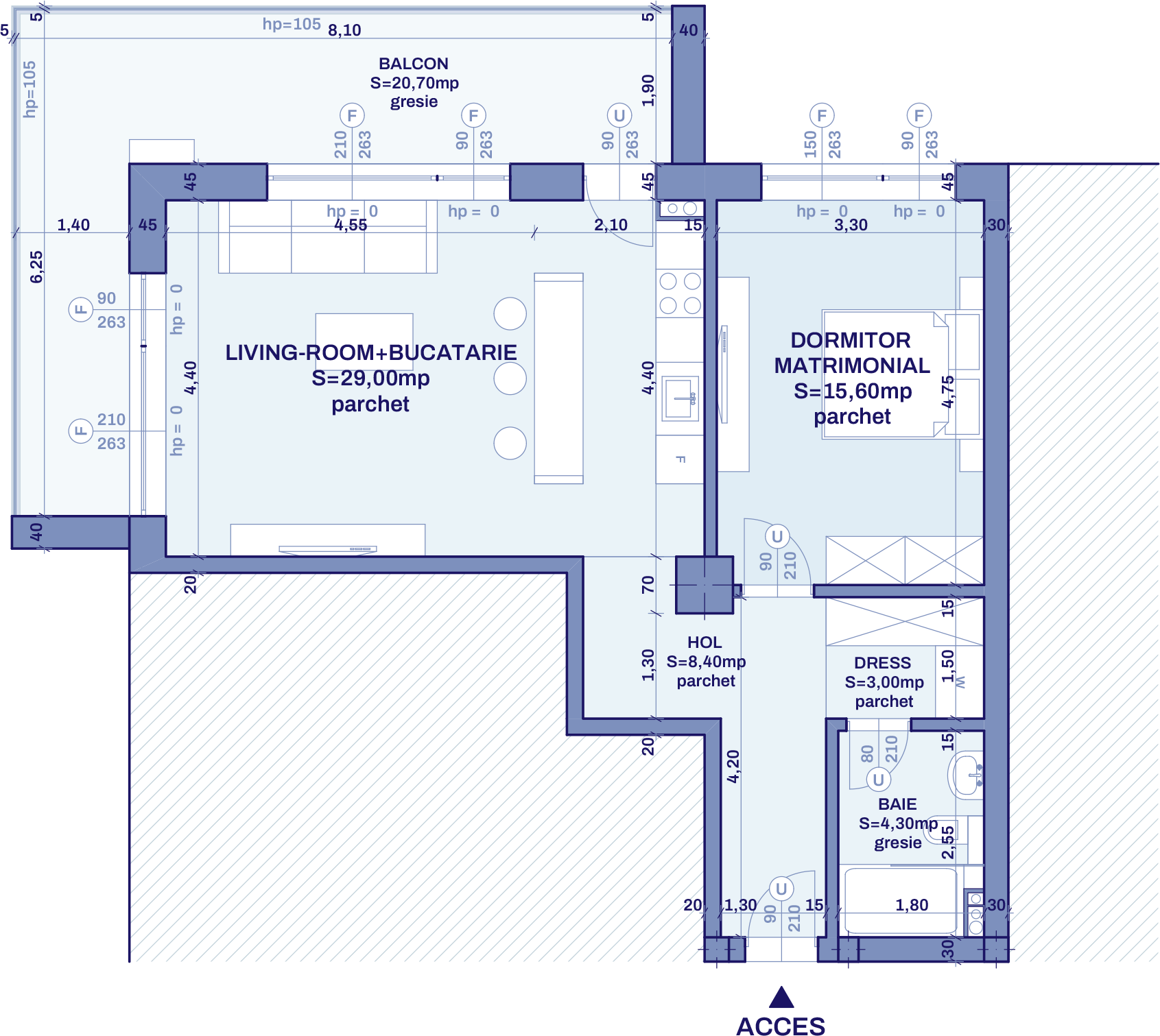 Plan apartament A14 - 2 camere, Bravy Apartments
