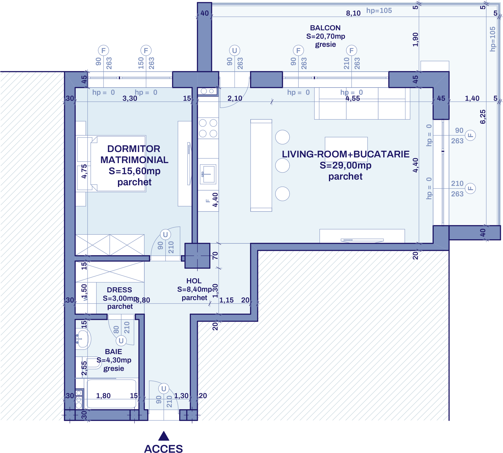 Plan apartament A15 - 2 camere, Bravy Apartments