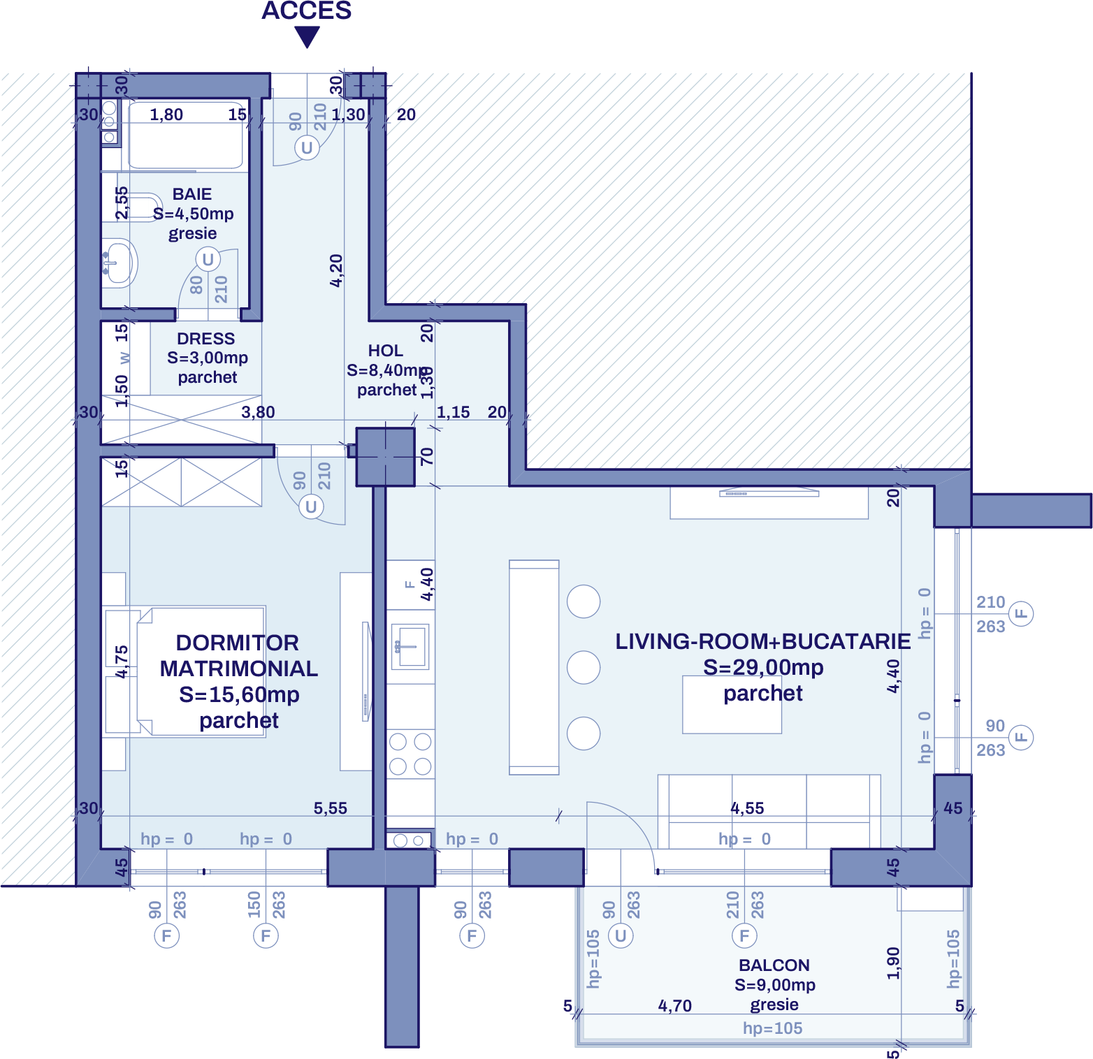 Plan apartament A18 - 2 camere, Bravy Apartments
