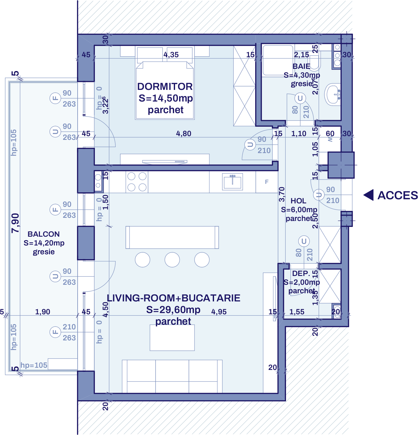 Plan apartament A20 - 2 camere, Bravy Apartments