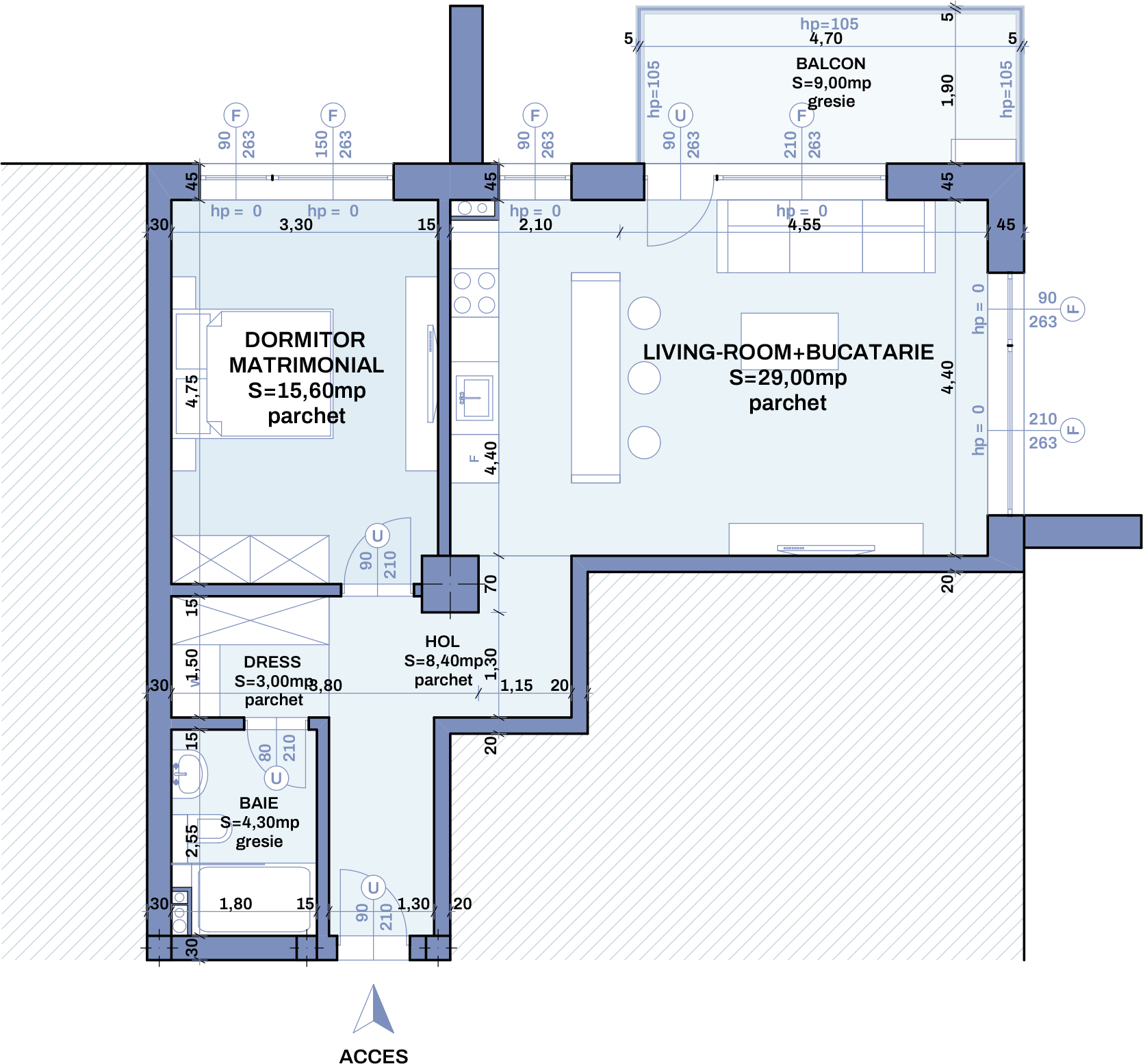 Plan apartament A23 - 2 camere, Bravy Apartments