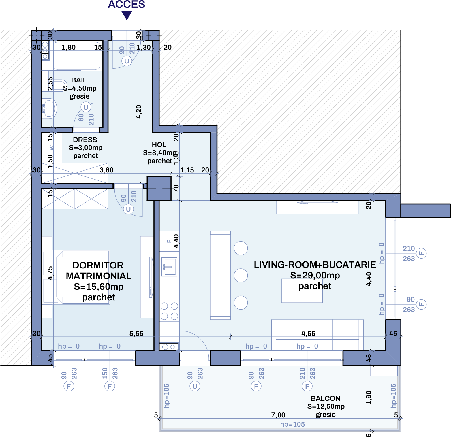 Plan apartament A26 - 2 camere, Bravy Apartments