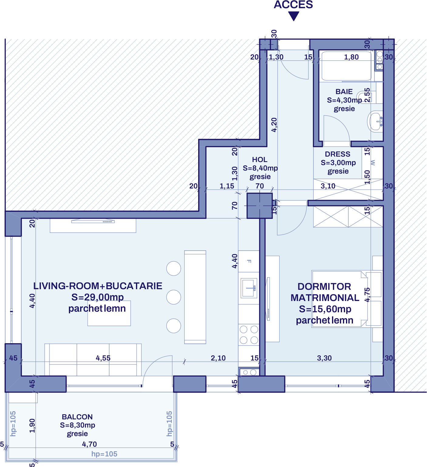 Plan apartament A3 - 2 camere, Bravy Apartments