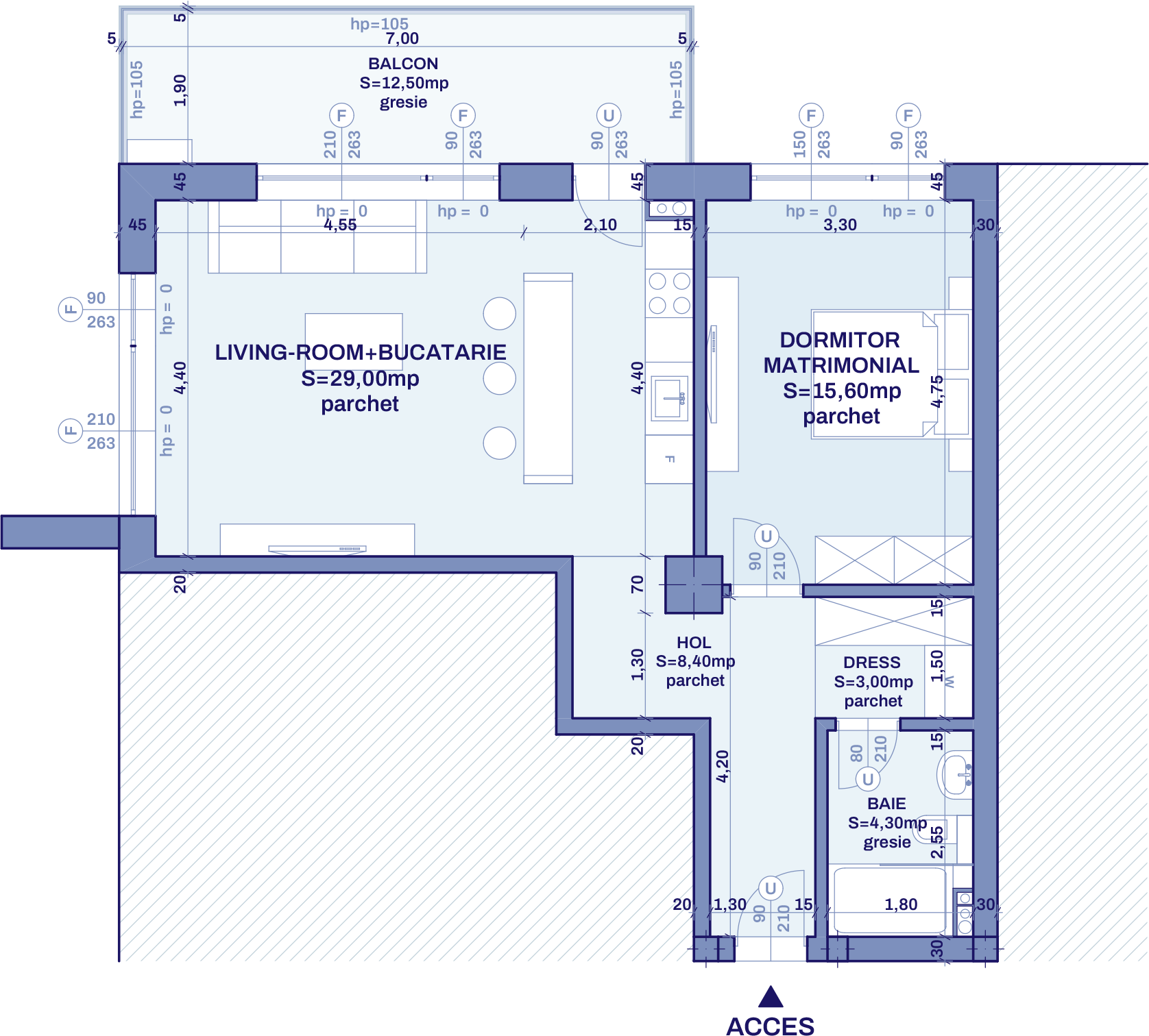Plan apartament A30 - 2 camere, Bravy Apartments