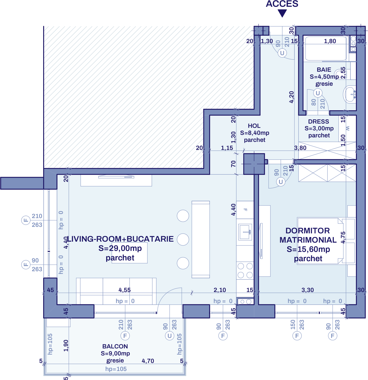Plan apartament A35 - 2 camere, Bravy Apartments