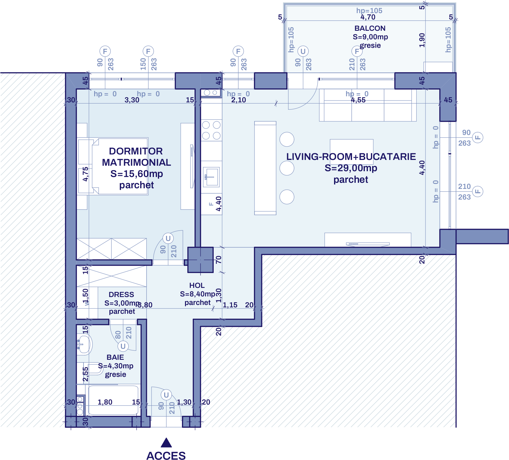 Plan apartament A39 - 2 camere, Bravy Apartments
