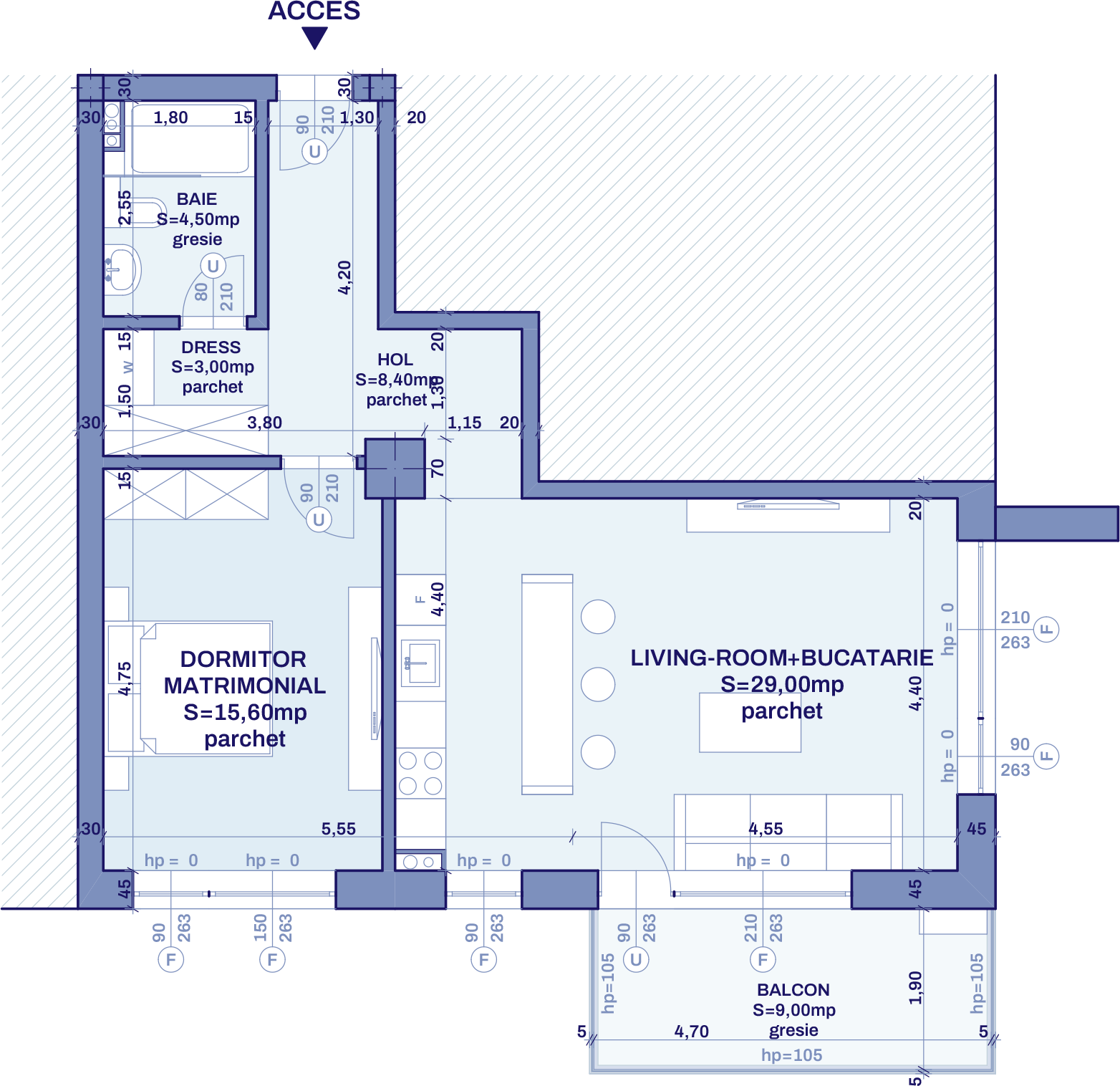 Plan apartament A42 - 2 camere, Bravy Apartments