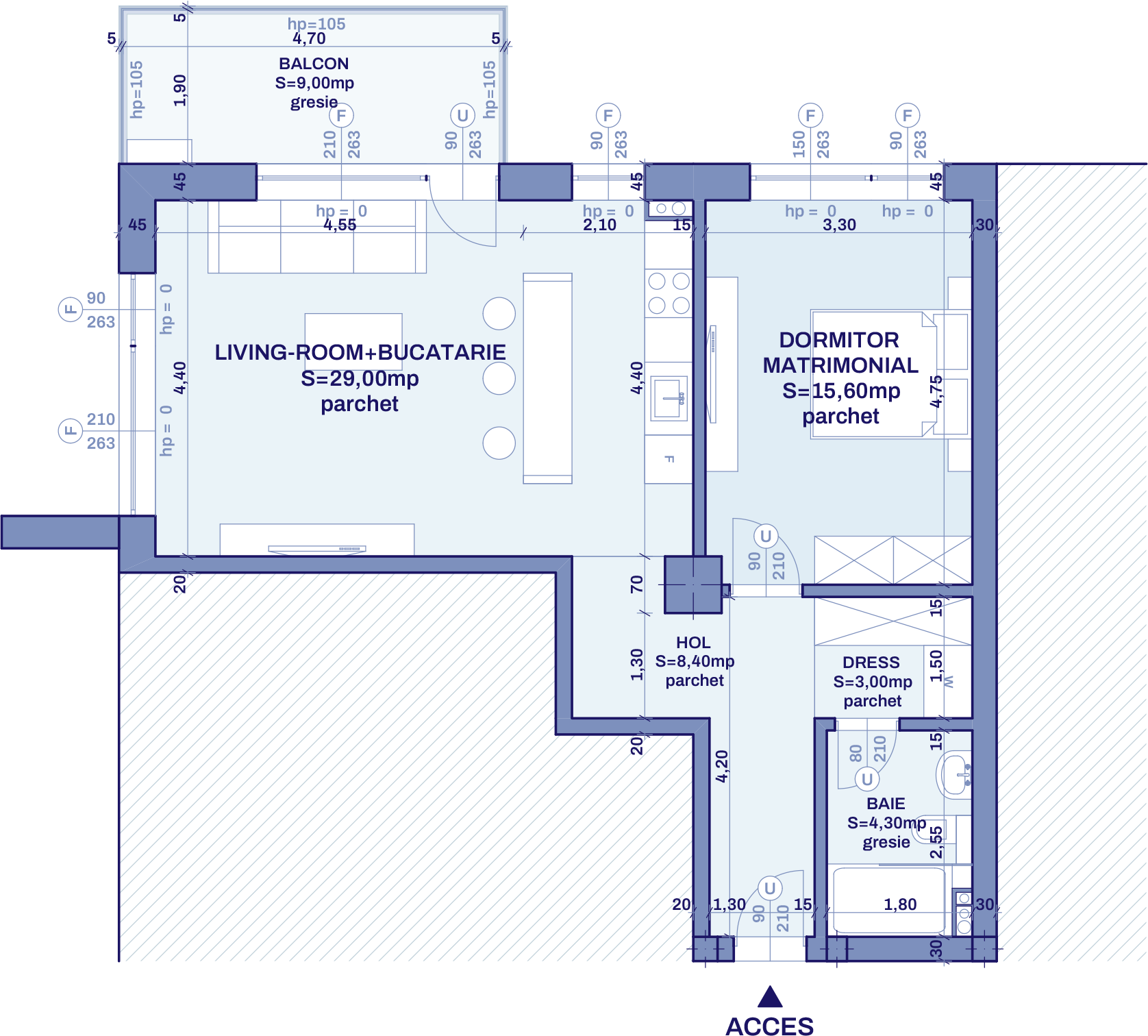 Plan apartament A46 - 2 camere, Bravy Apartments