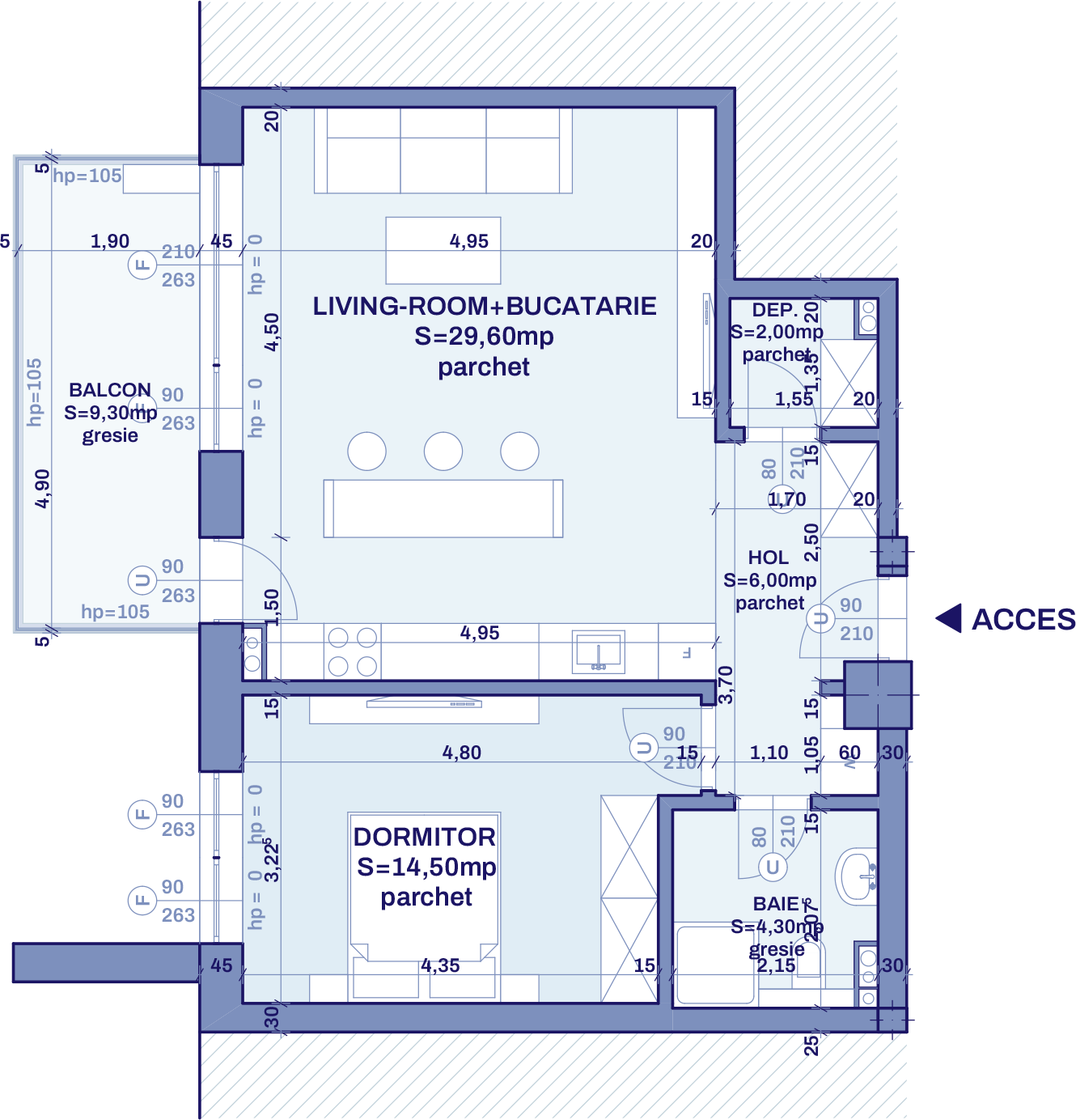 Plan apartament A53 - 2 camere, Bravy Apartments