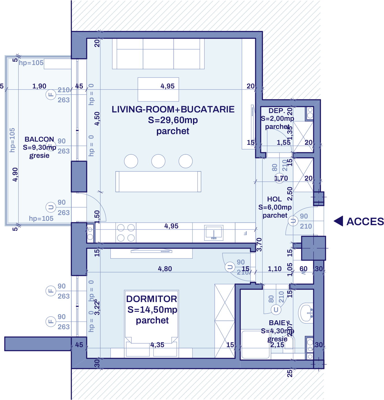 Plan apartament A69 - 2 camere, Bravy Apartments