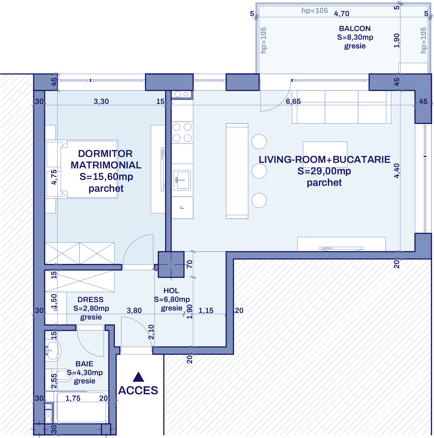 Plan apartament A7 - 2 camere, Bravy Apartments