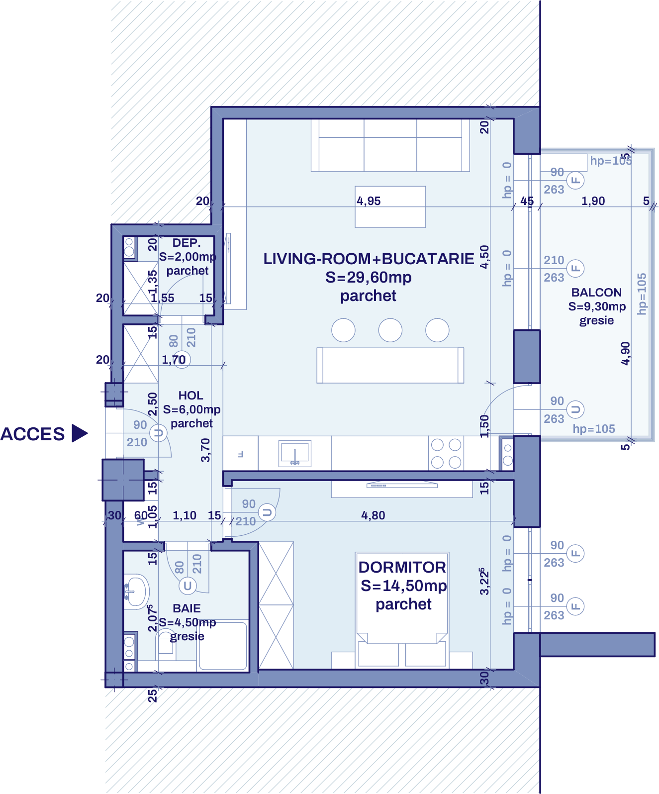 Plan apartament A72 - 2 camere, Bravy Apartments