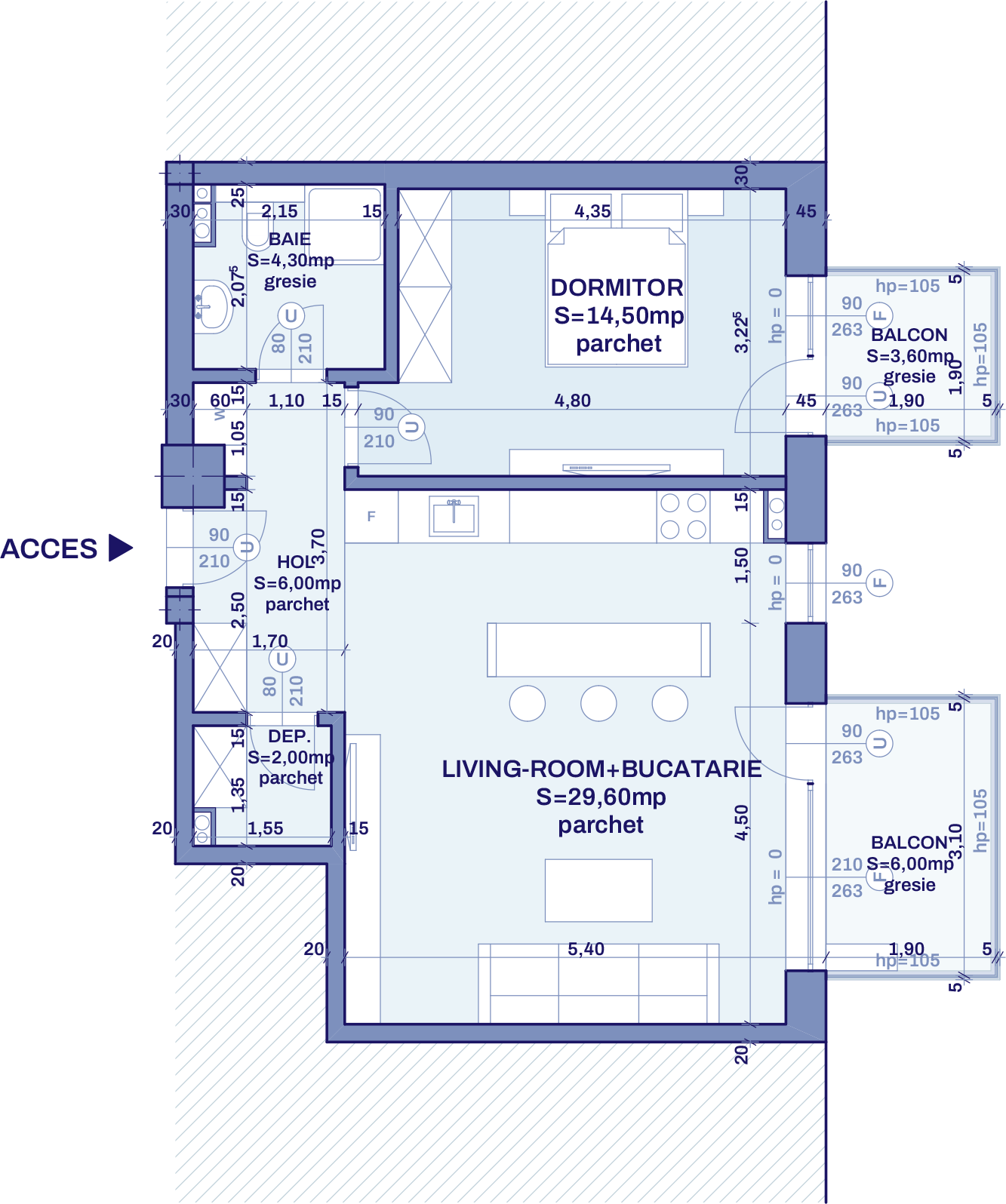 Plan apartament A73 - 2 camere, Bravy Apartments