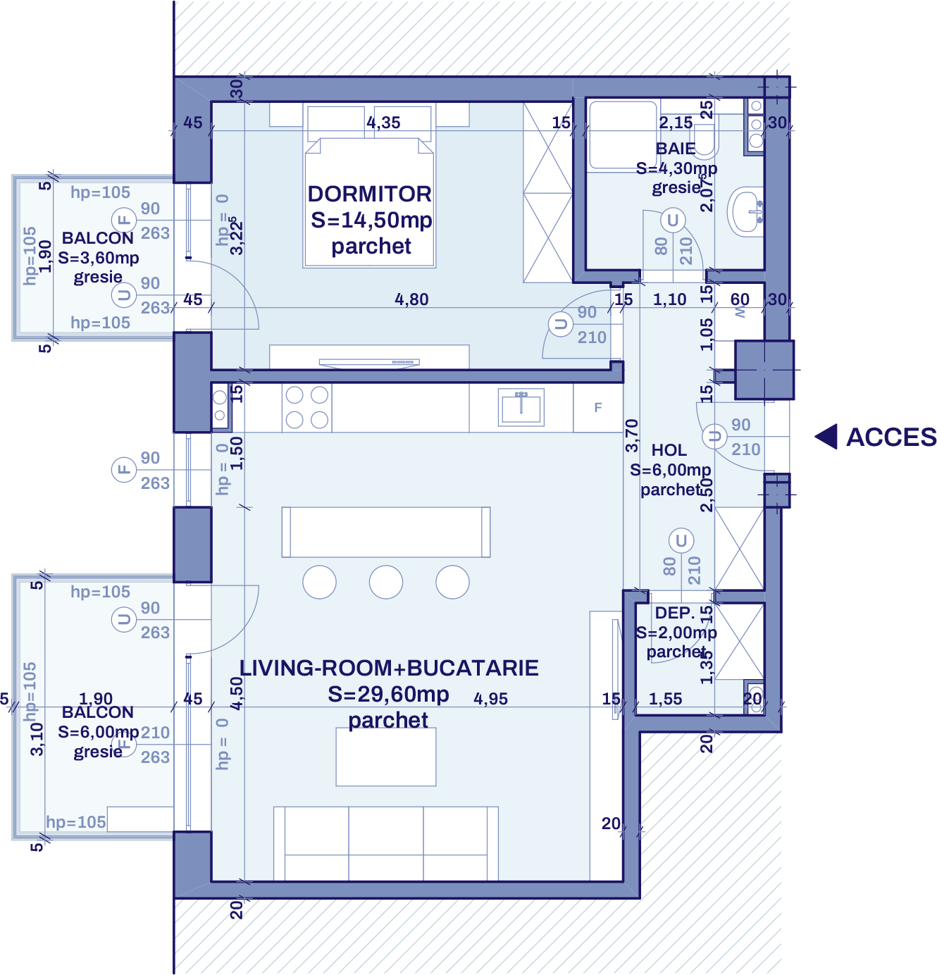 Plan apartament A76 - 2 camere, Bravy Apartments