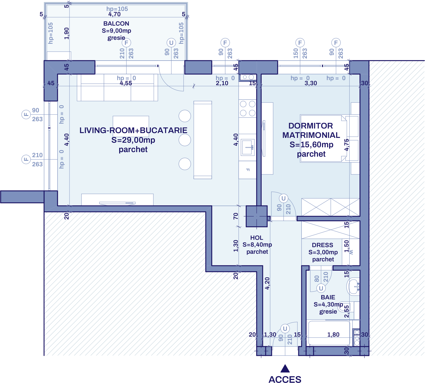 Plan apartament A78 - 2 camere, Bravy Apartments