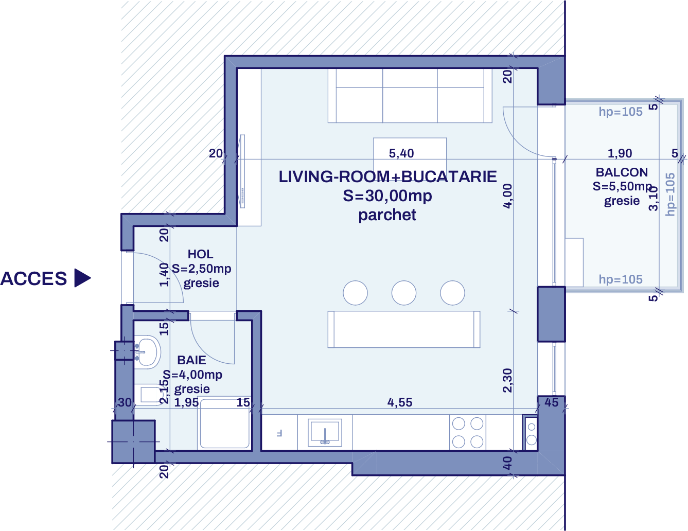 Plan apartament A8 - Studio, Bravy Apartments