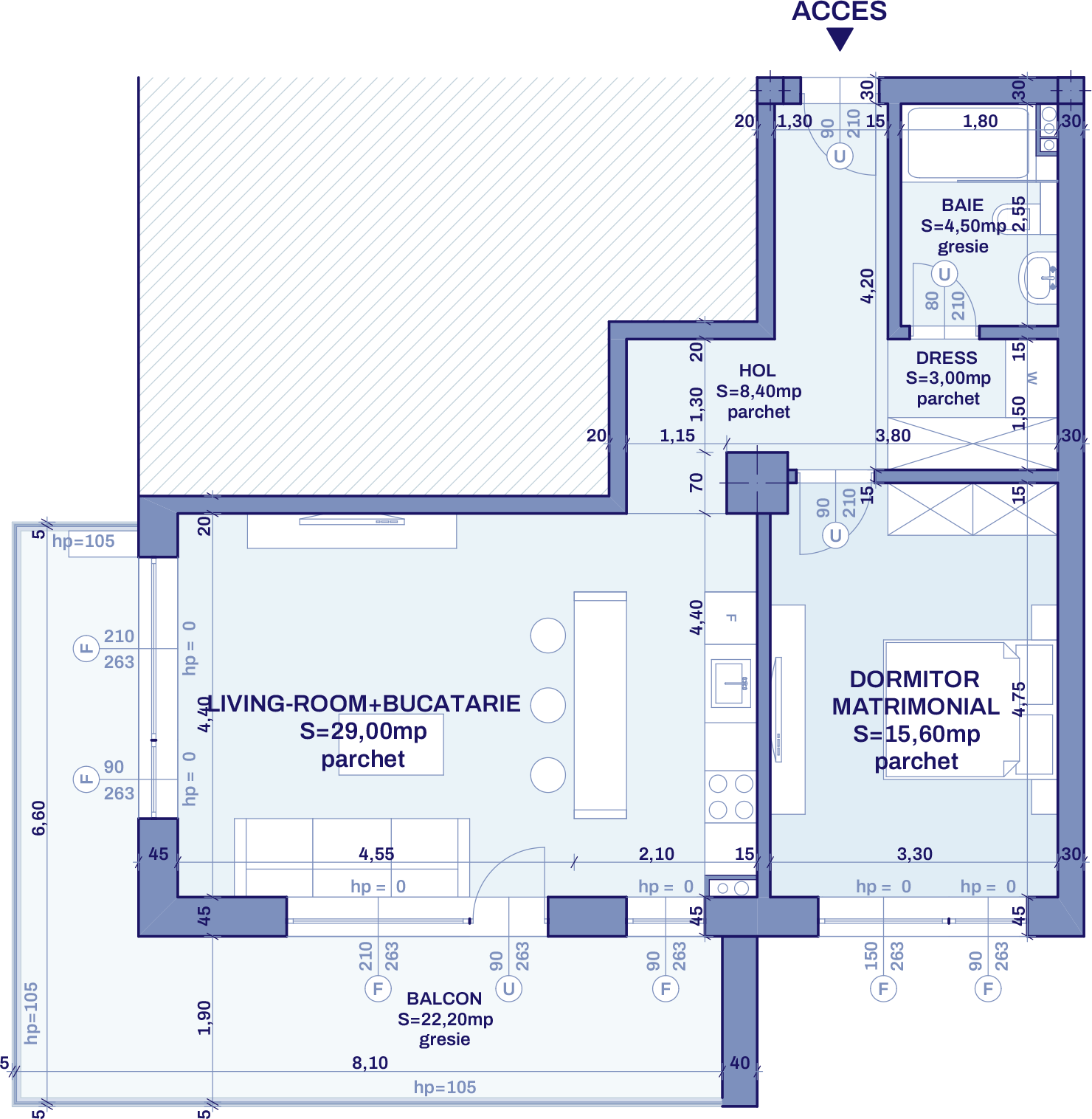 Plan apartament A91 - 2 camere, Bravy Apartments