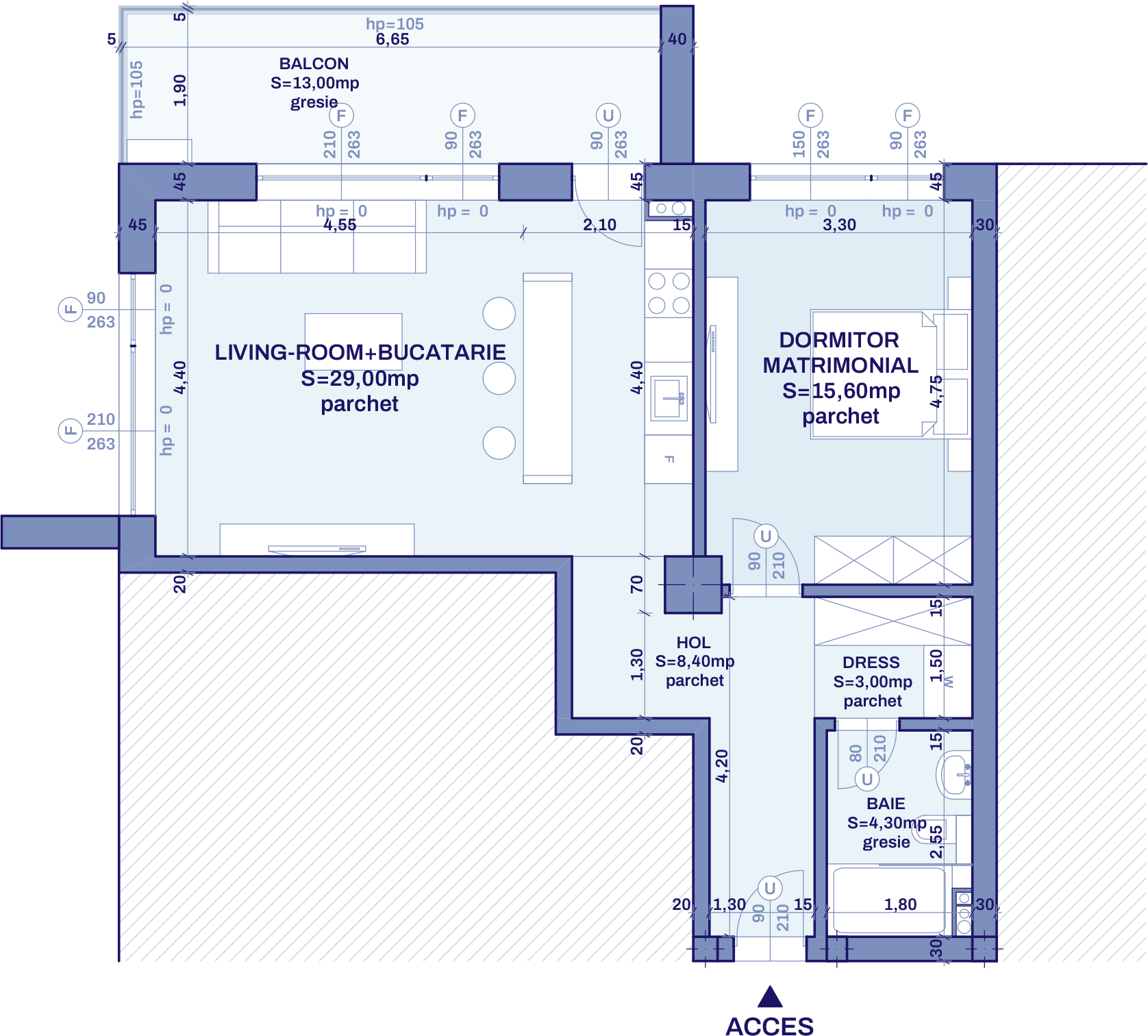 Plan apartament A94 - 2 camere, Bravy Apartments