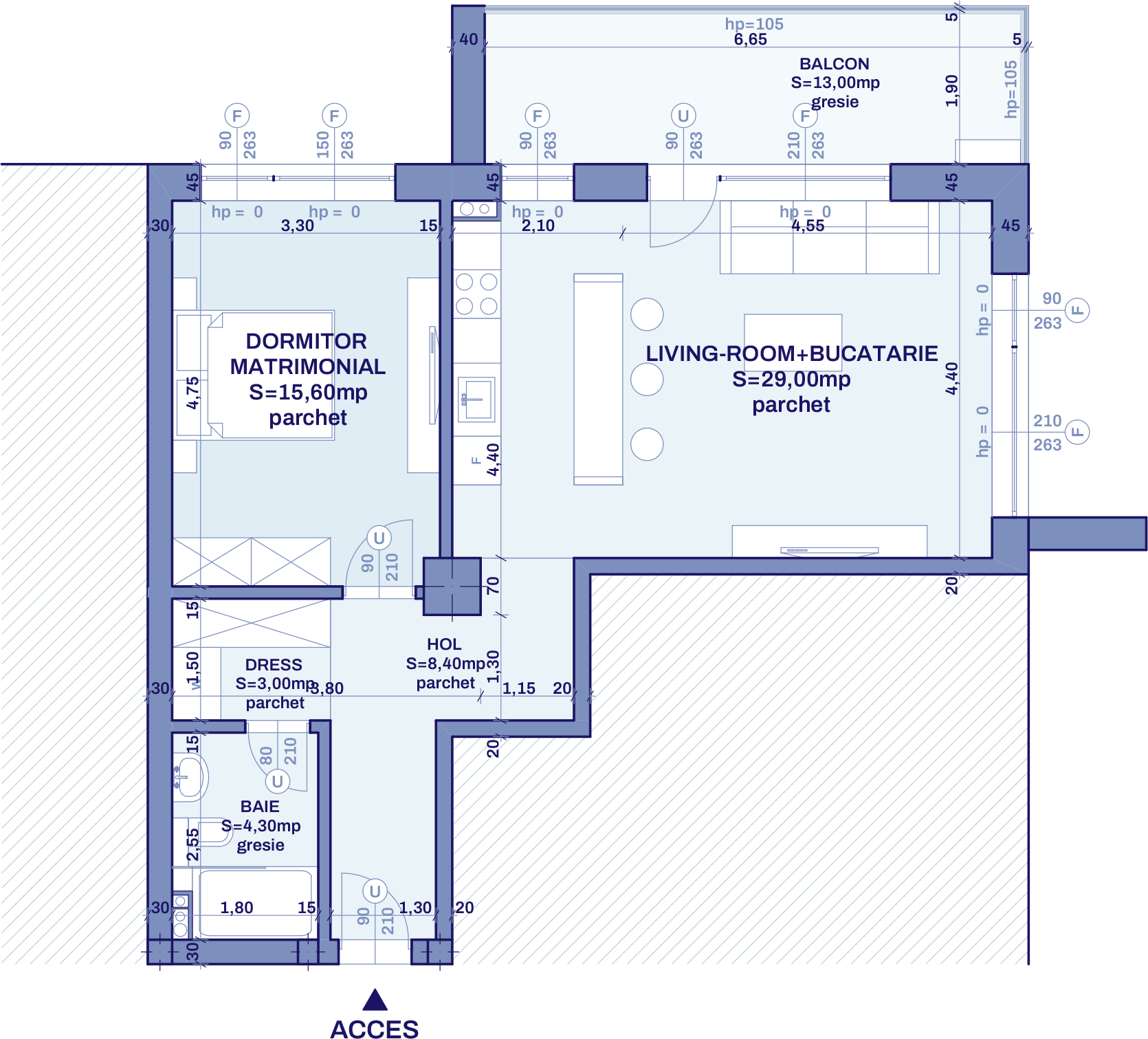 Plan apartament A95 - 2 camere, Bravy Apartments