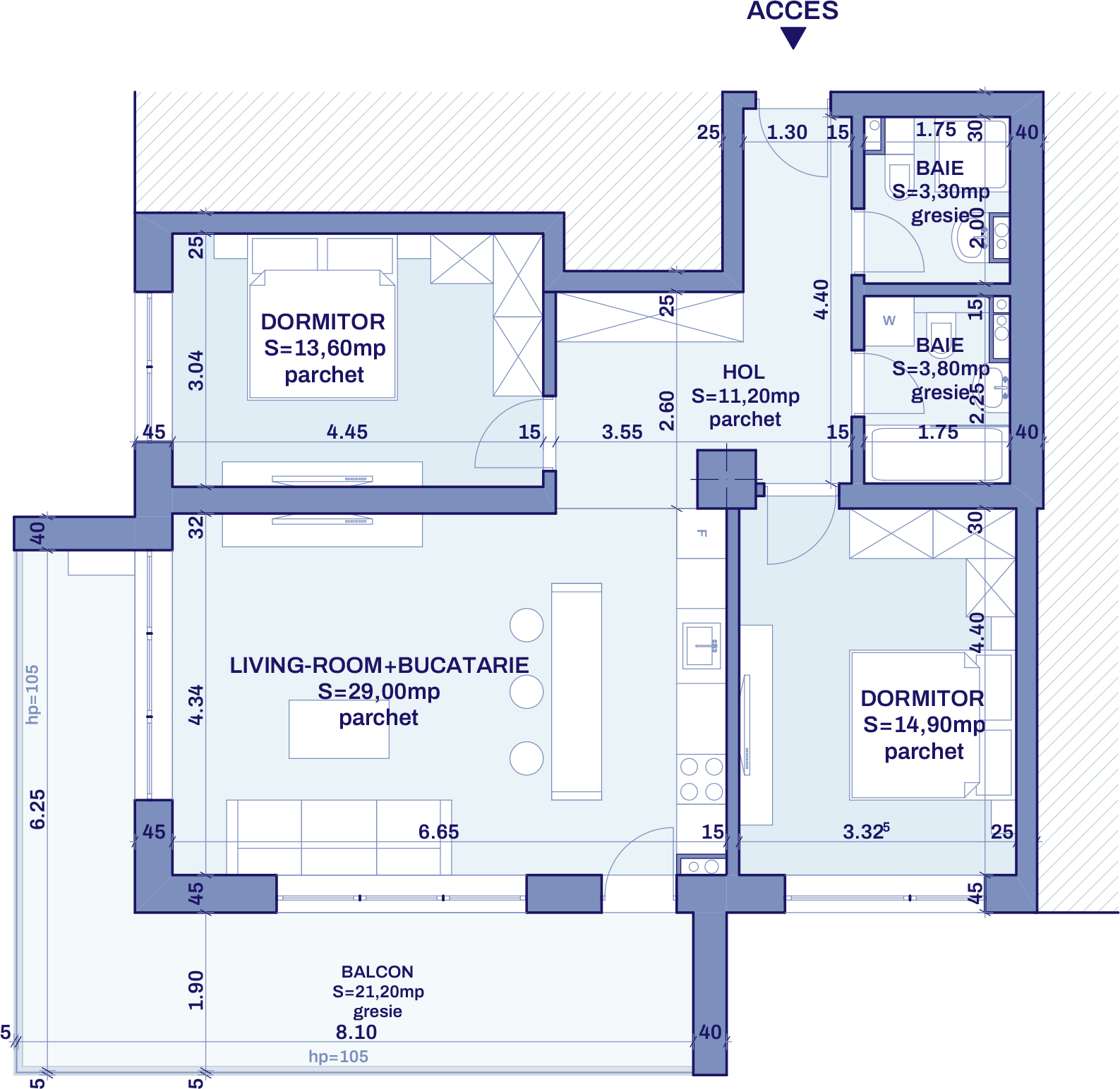 Plan apartament B11 - 3 camere, Bravy Apartments