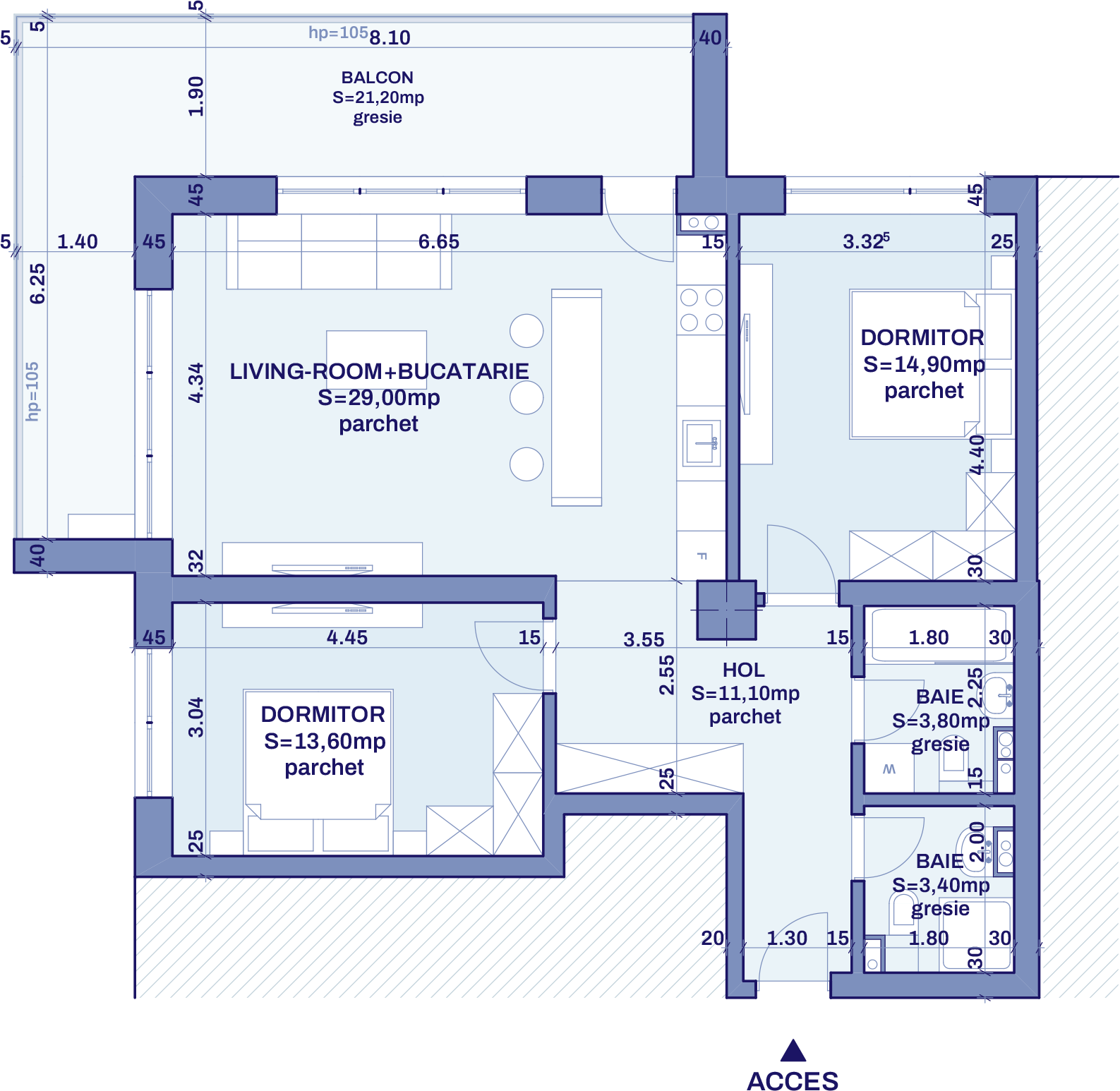 Plan apartament B13 - 3 camere, Bravy Apartments
