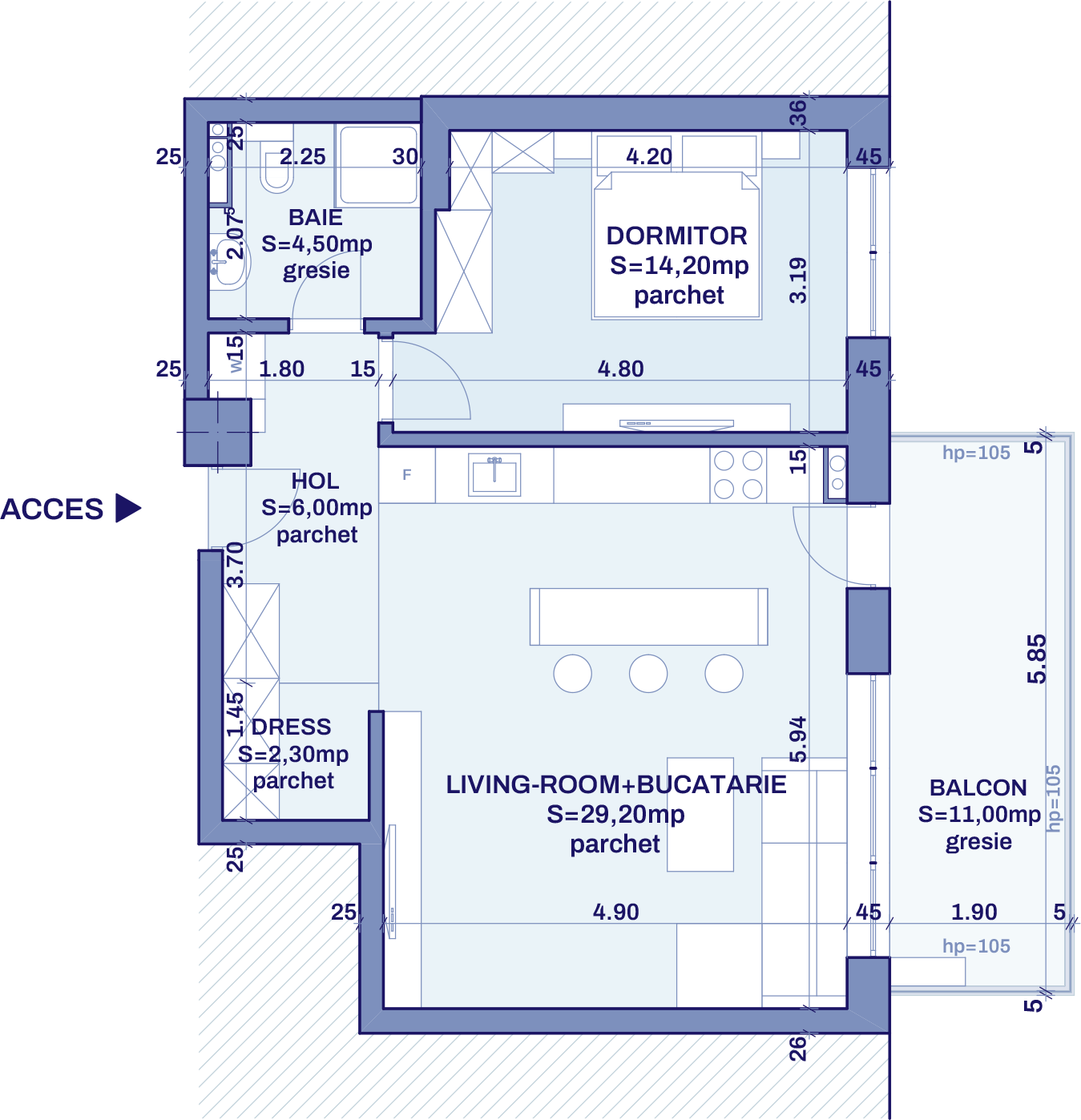 Plan apartament B30 - 2 camere, Bravy Apartments
