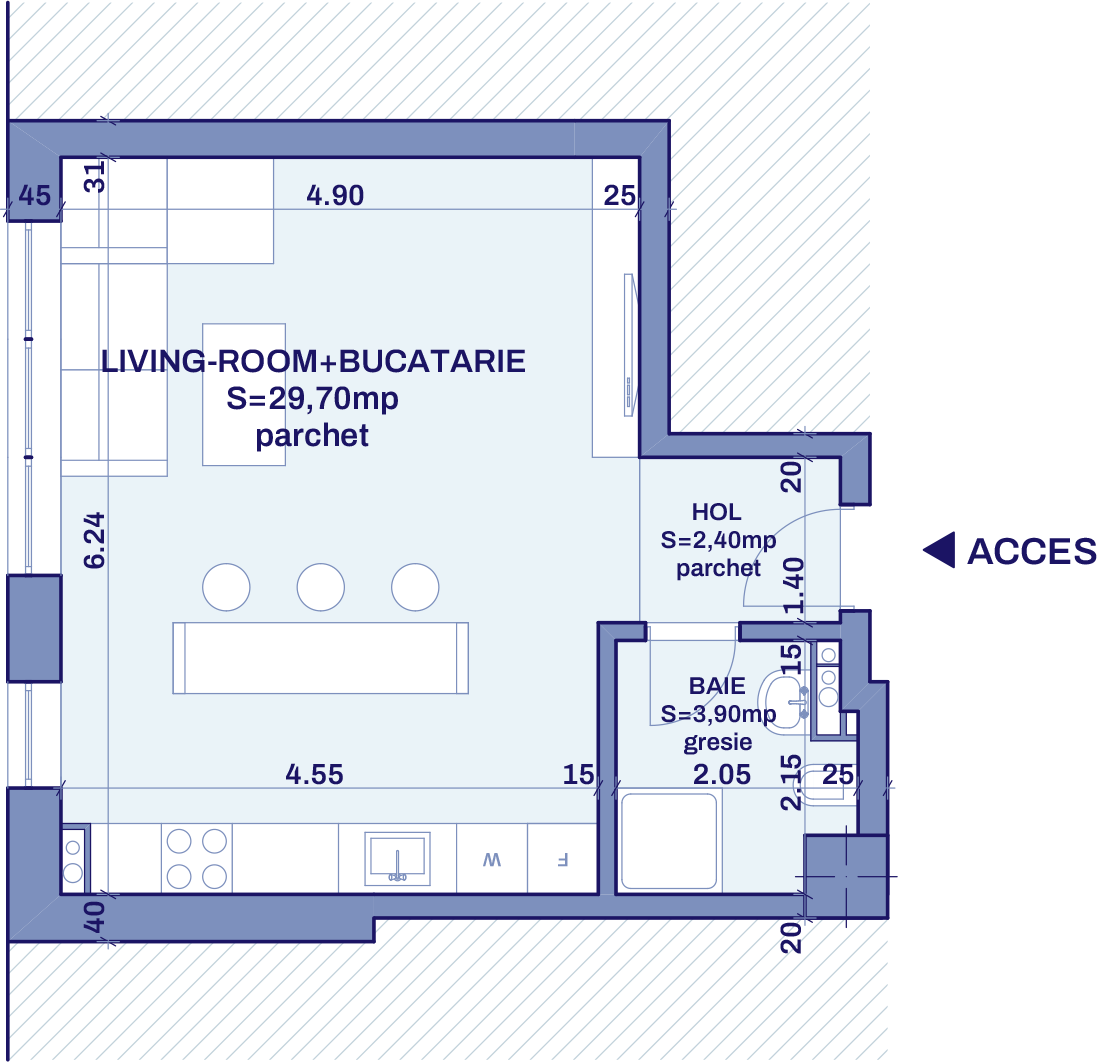 Plan apartament B5 - Studio, Bravy Apartments