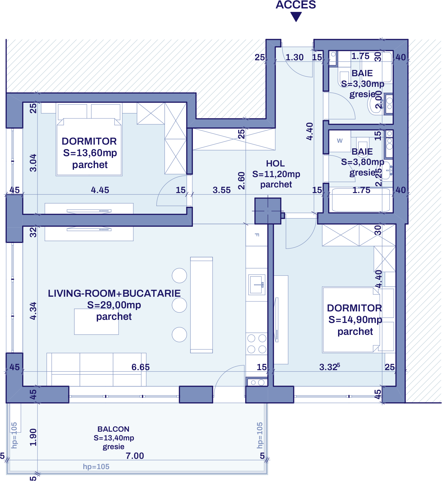 Plan apartament B53 - 3 camere, Bravy Apartments