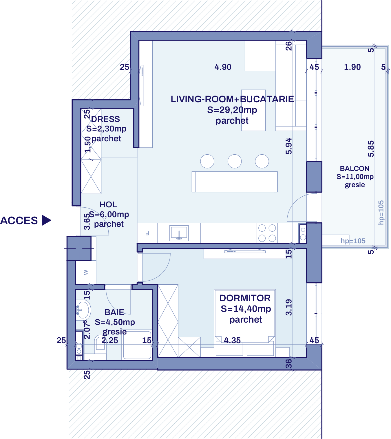 Plan apartament B57 - 2 camere, Bravy Apartments
