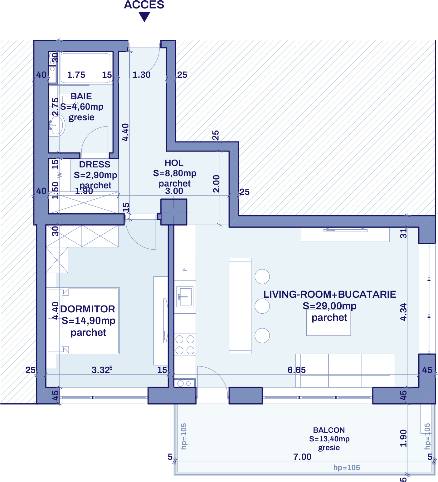 Plan apartament B59 - 2 camere, Bravy Apartments