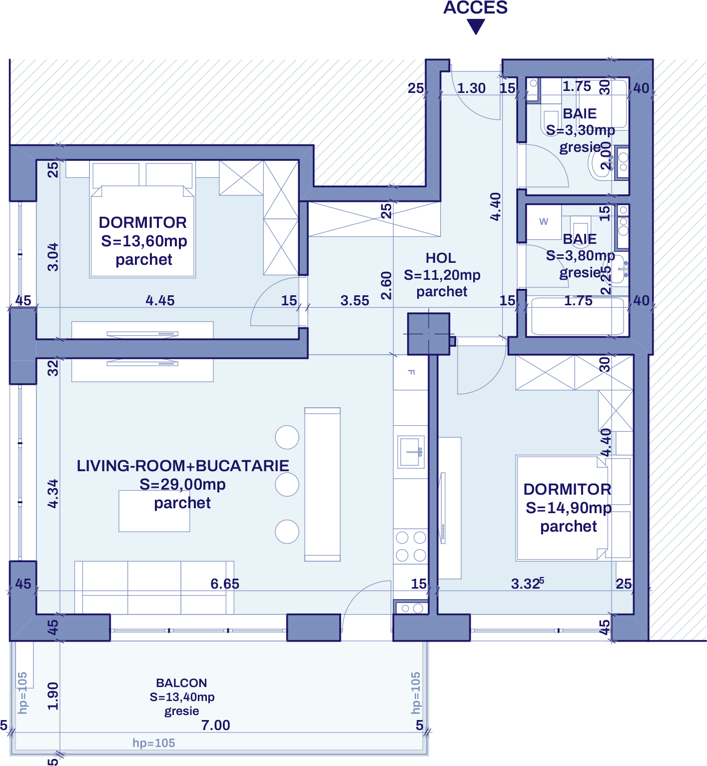 Plan apartament B60 - 3 camere, Bravy Apartments