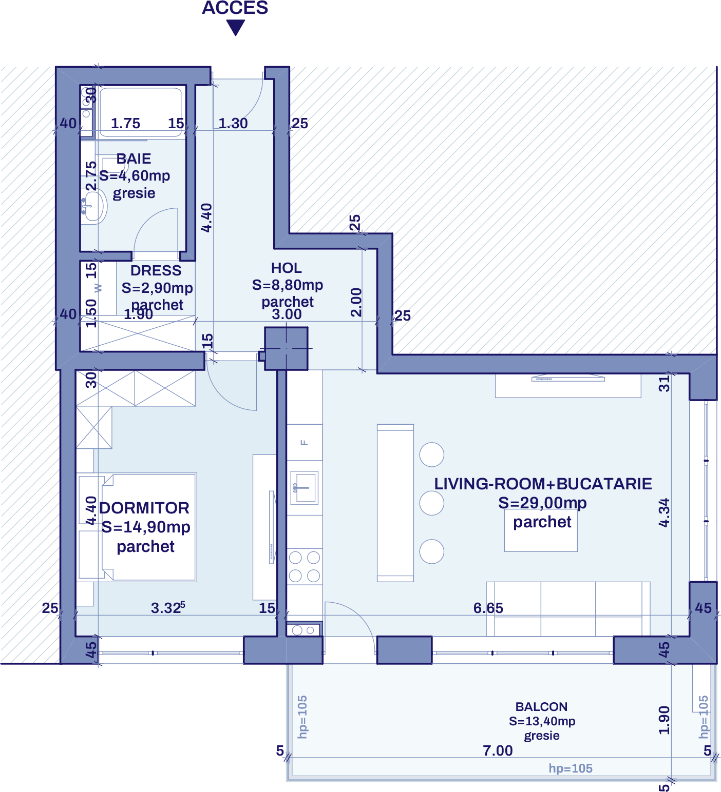 Plan apartament B66 - 2 camere, Bravy Apartments