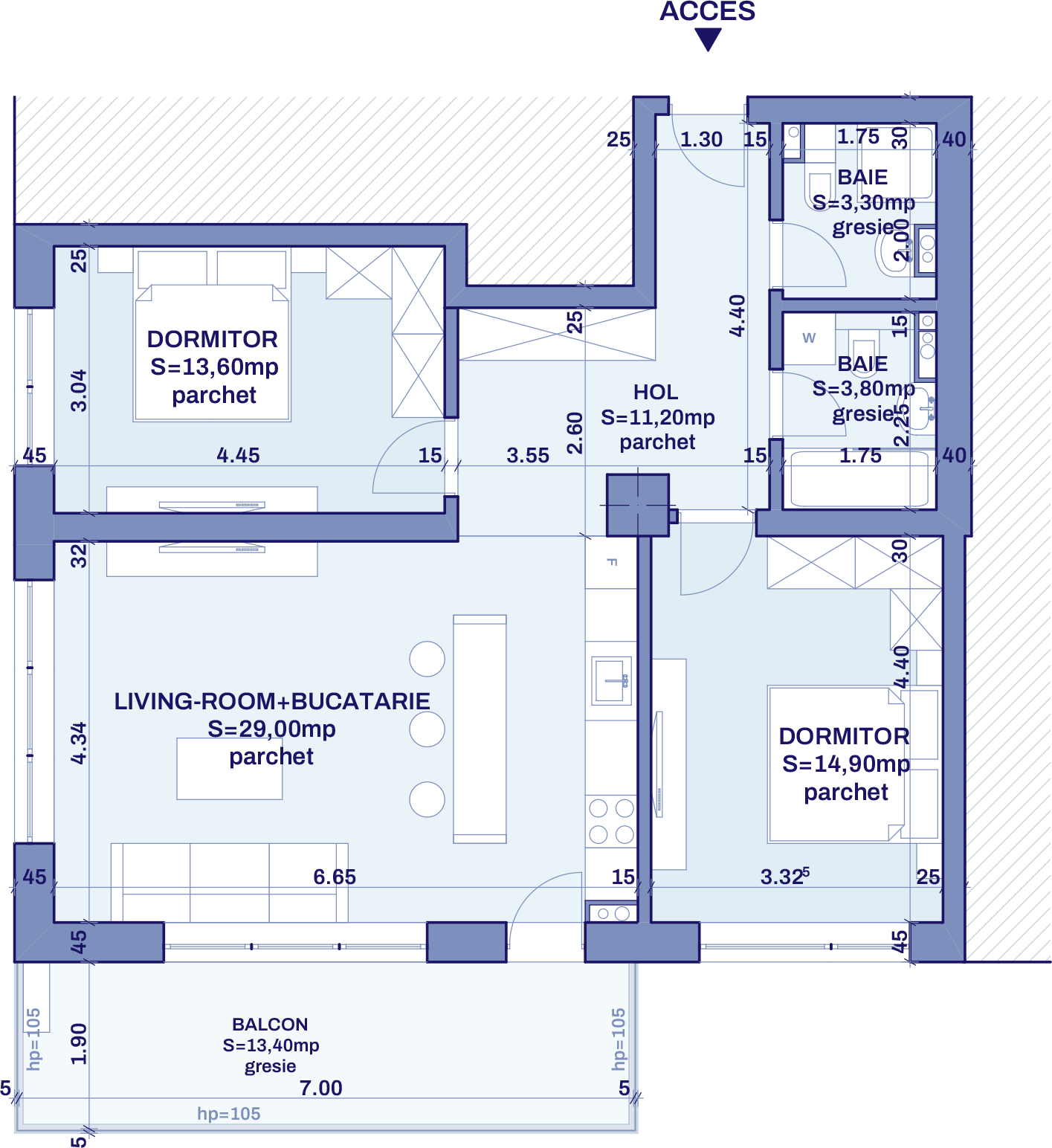 Plan apartament B67 - 3 camere, Bravy Apartments
