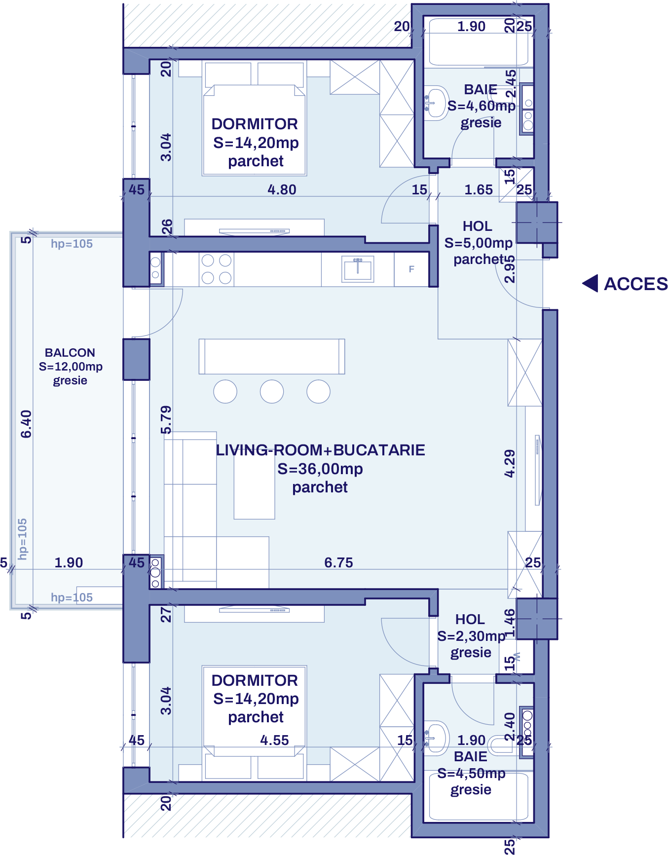 Plan apartament B68 - 3 camere, Bravy Apartments