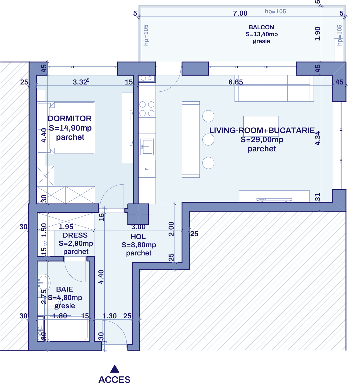 Plan apartament B70 - 2 camere, Bravy Apartments