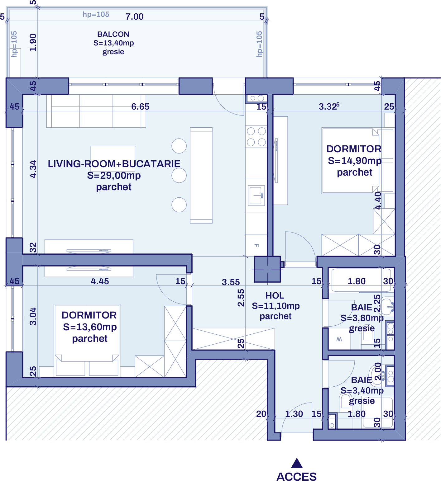 Plan apartament B76 - 3 camere, Bravy Apartments