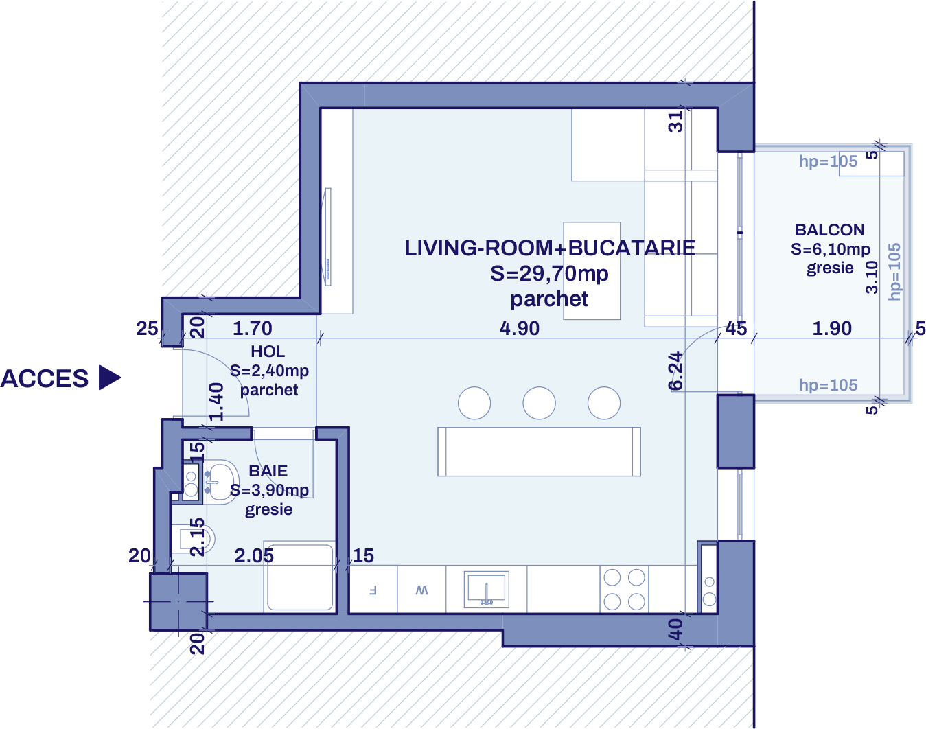 Plan apartament B8 - Studio, Bravy Apartments
