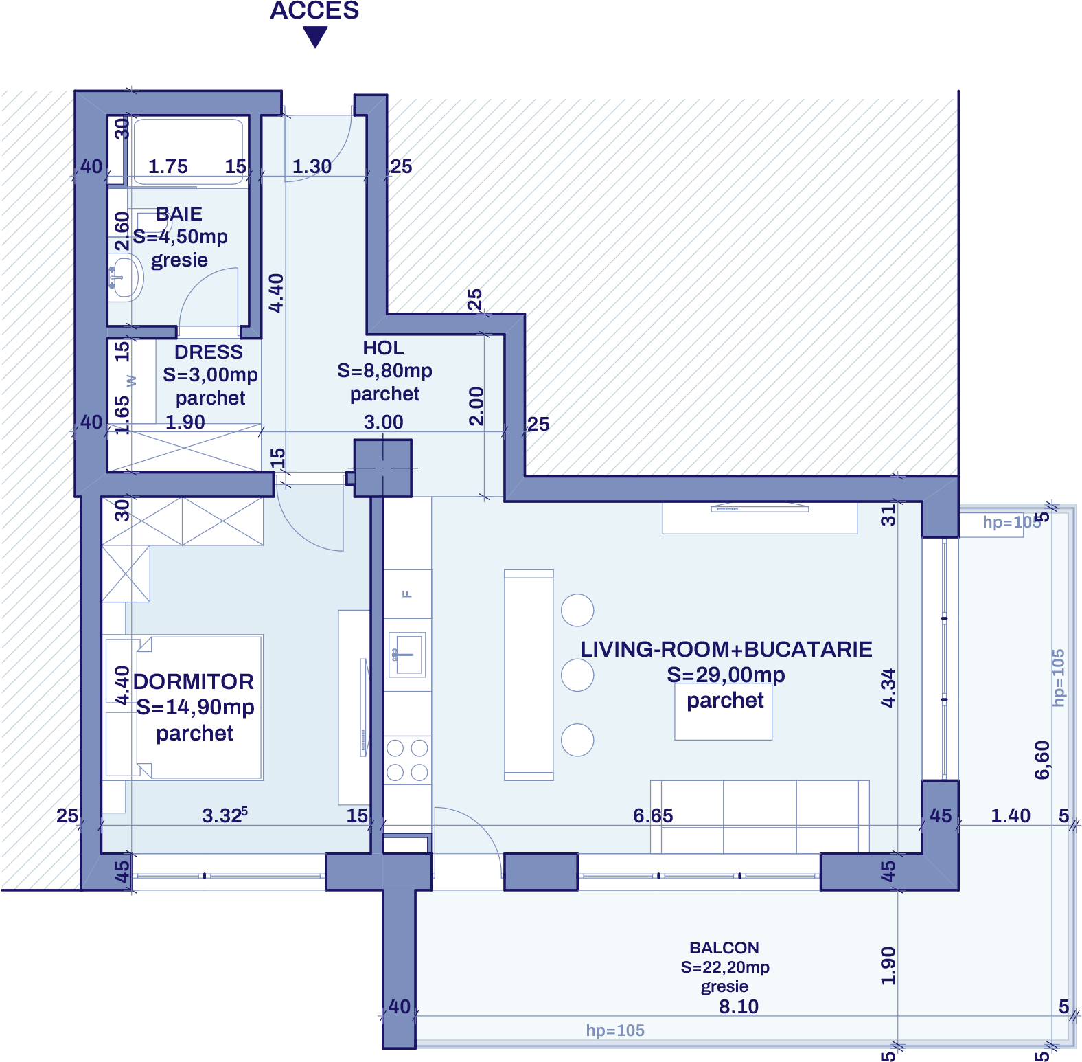Plan apartament B80 - 2 camere, Bravy Apartments